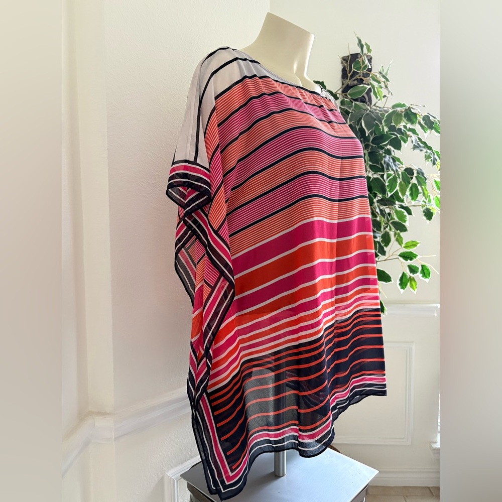 Michael Kors Pink and Red Striped Poncho Style Blouse - Picture 3 of 10